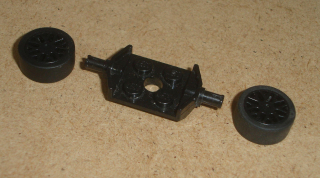 Lego 635561 (6157, 93595, 50945) náprava s 2 koly 11mm D. x 6mm a s gumou 14mm D. x 6mm POUŽITÉ
