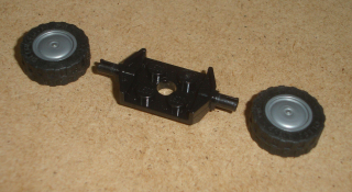 Lego 635641 (6157, 93594, 92409) náprava s 2 koly 11mm D. x 6mm a s gumou 14mm D. x 6mm POUŽITÉ