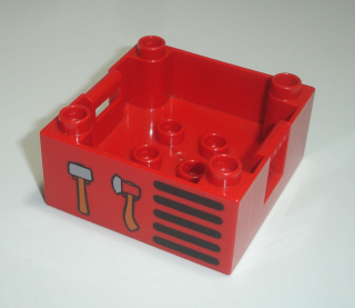 Lego Duplo D40742 (47423pb06) kontejner (box) 4x4 červený s potiskem (hasiči) 1 ks POUŽITÉ