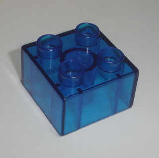 Lego Duplo D10091-2 (3437) kostka 2x2 průhl. tm. modrá (horší stav, matnější, škrábanečky) 1 ks POUŽITÉ